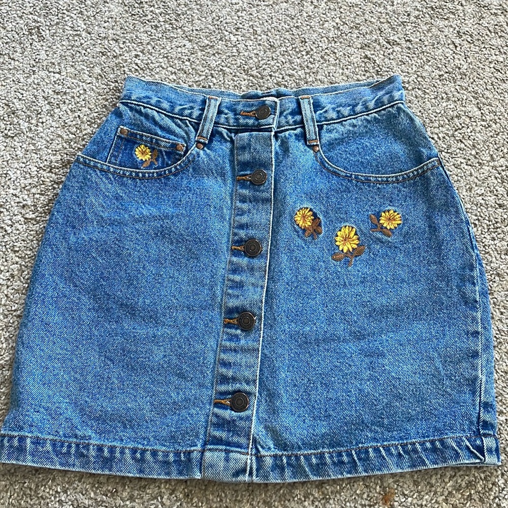 90s Jordache Sunflower Denim Mini Skirt